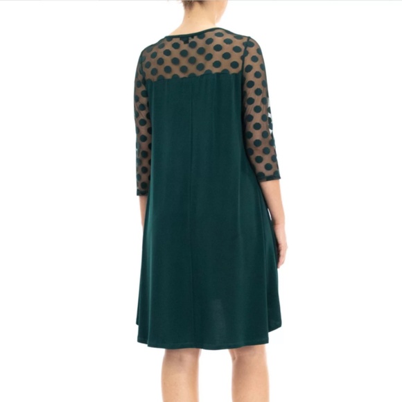 Nina Leonard 3/4 Sleeve Trapeze Dress With Dot Illusion Yoke - Picture 3 of 10